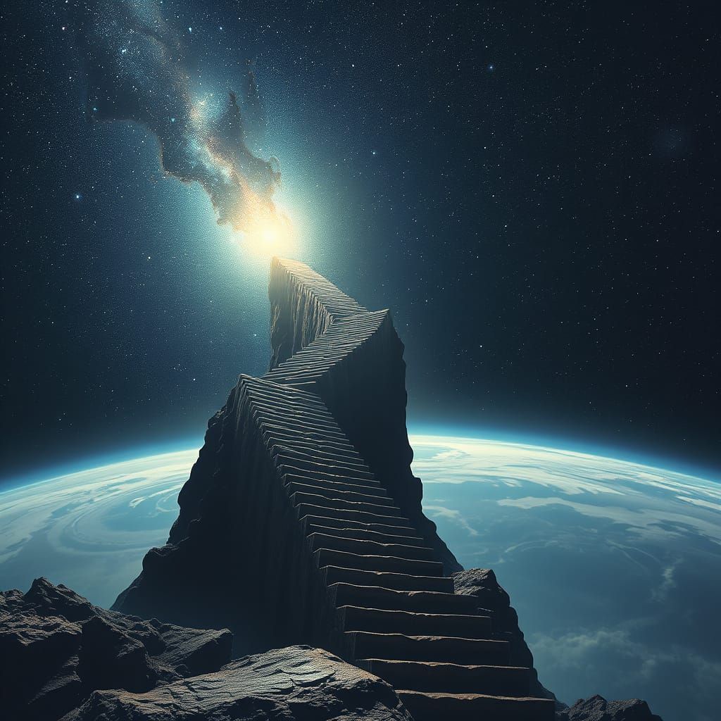 Stairway to Andromeda Galaxy in Dreamlike Style