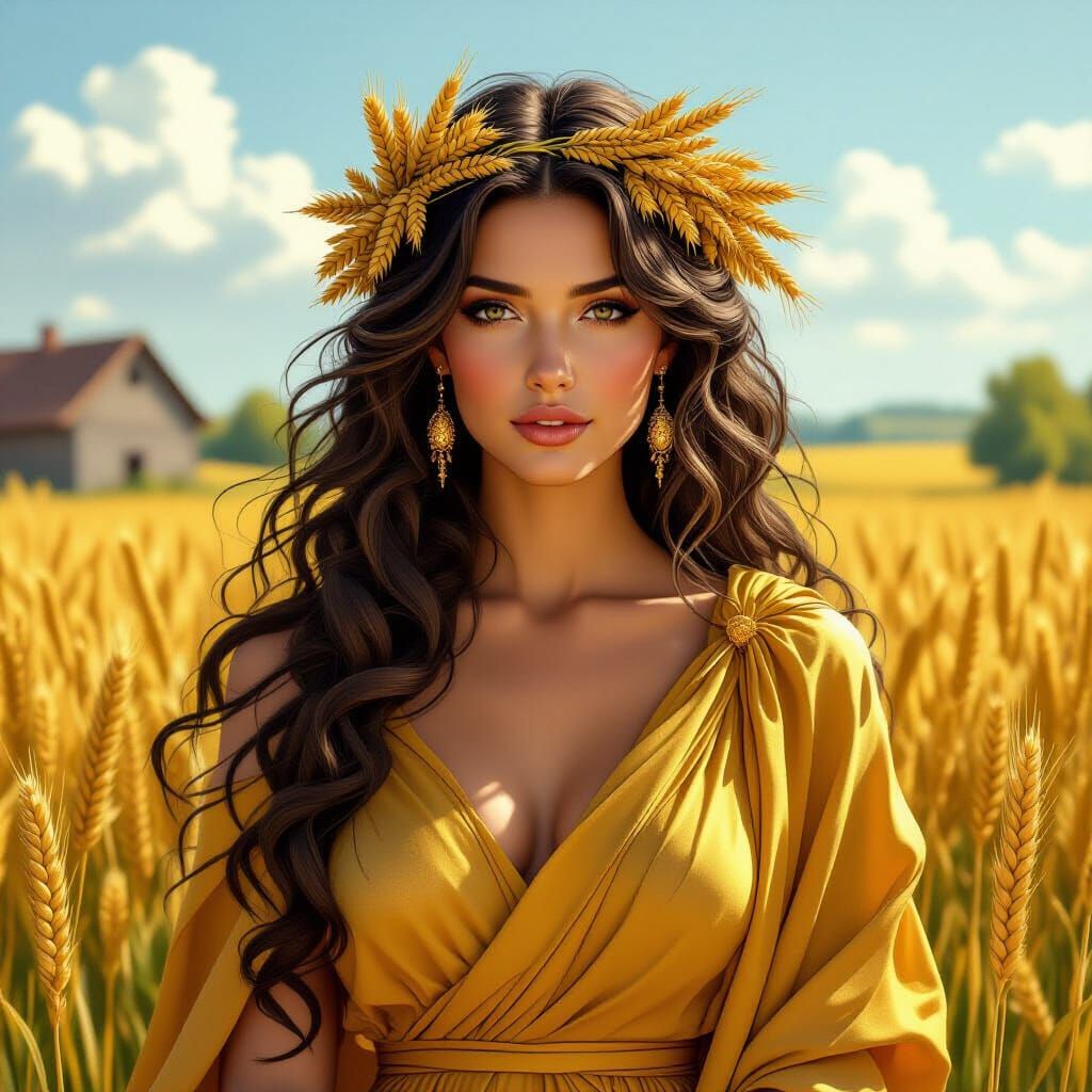 Regal Goddess of Agriculture with Wheat Laurel