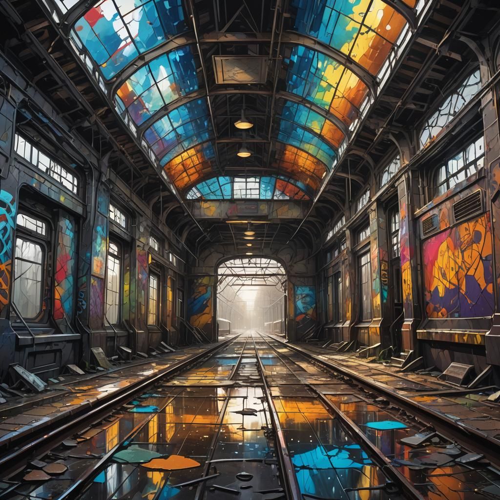 Abandoned Train Station in Dystopian Surrealism