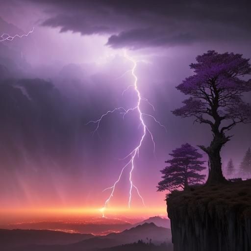 Epic Purple Sunset Lightning Storm: Digital Matte Painting