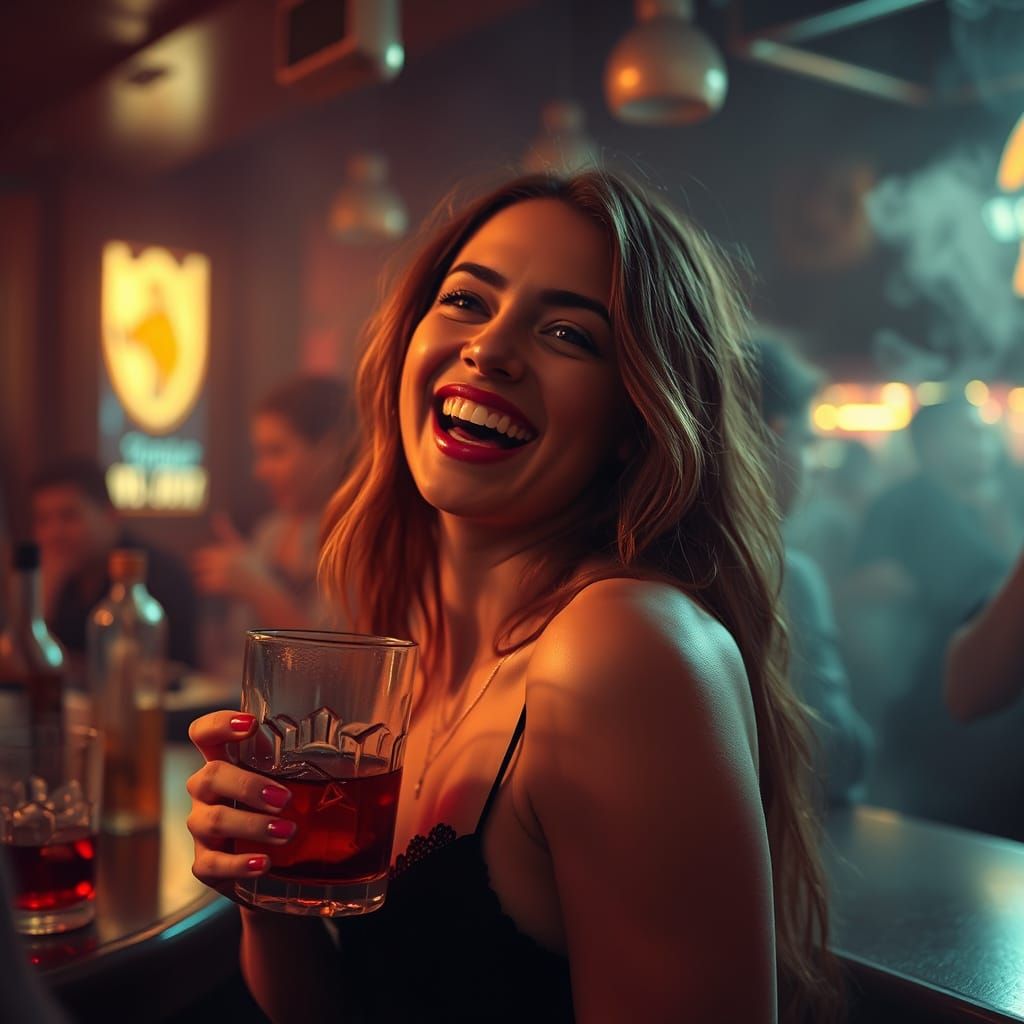 Glamorous Party Girl in Smoky Nightclub