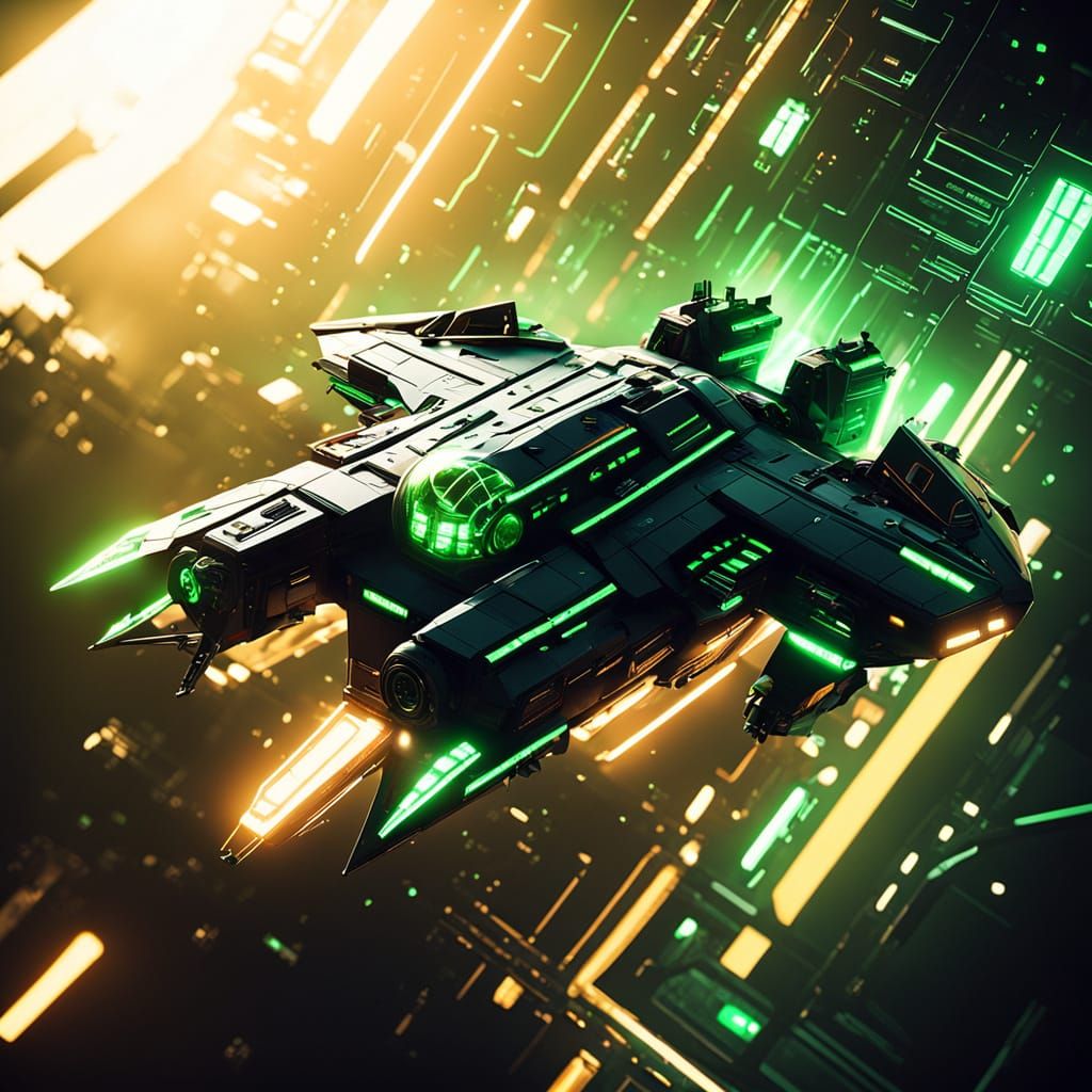 Futuristic Military Spaceship in Sci-Fi Style