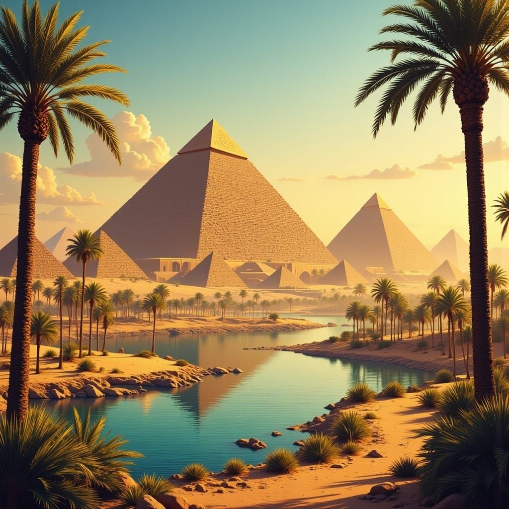 Synthwave Nile River Scene with Pyramids