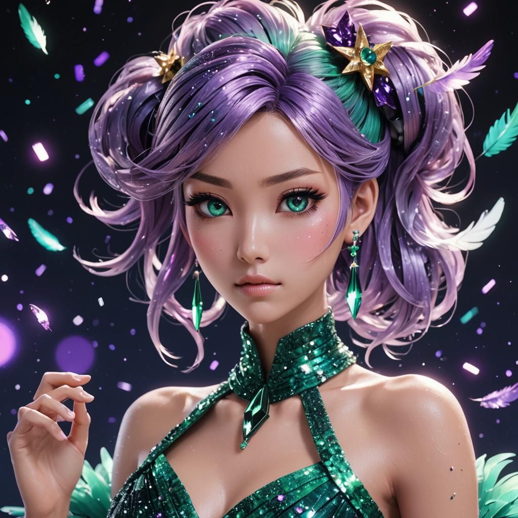 Miku Anime Character in Flowing Gown of Stars