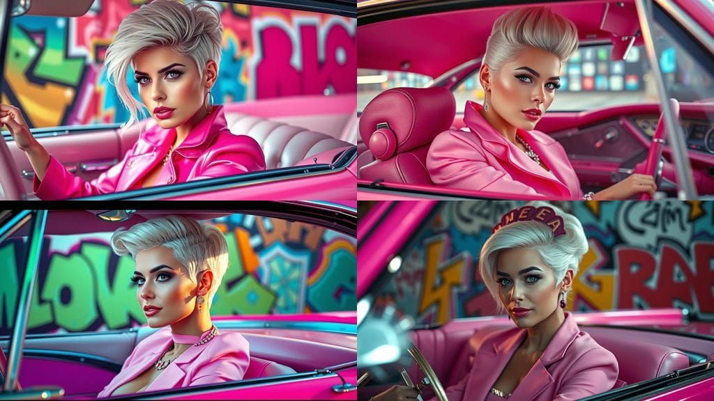Platinum Beehive in Pink Cadillac: Comic Book Art