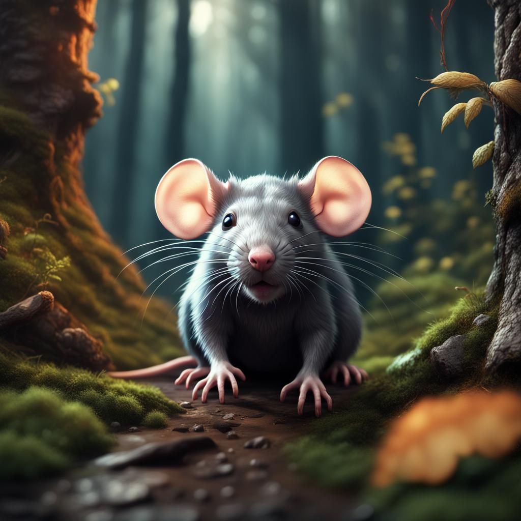 Cute Rat in Forest: Detailed Matte Painting