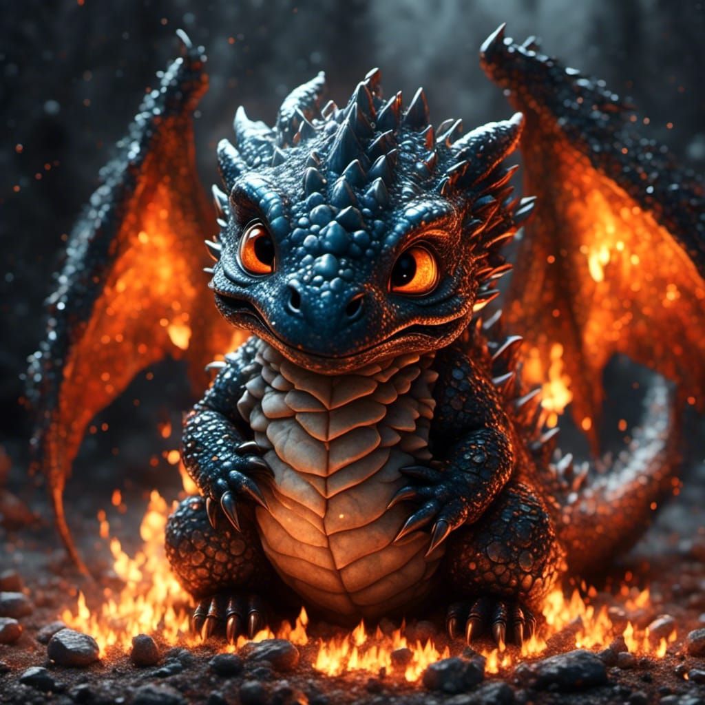 Cute Stone Dragon Hatchling Starting a Fire