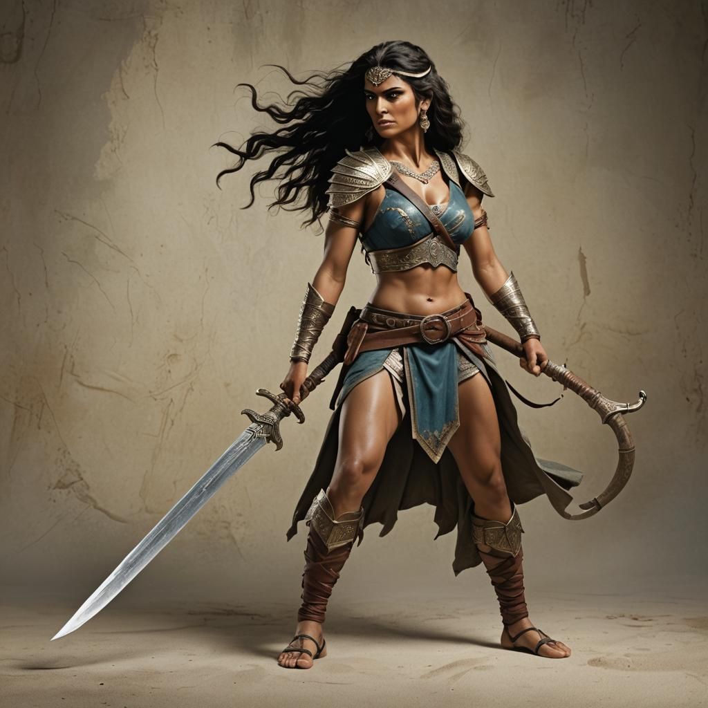 Barefoot Persian Amazon Warrior with Scimitar