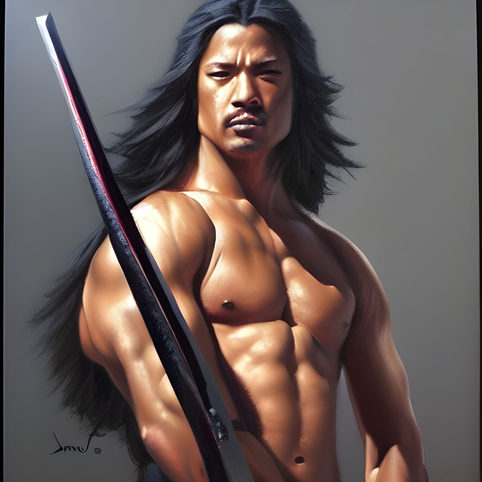 Ninja Assassin with Sword in Oil Painting Style