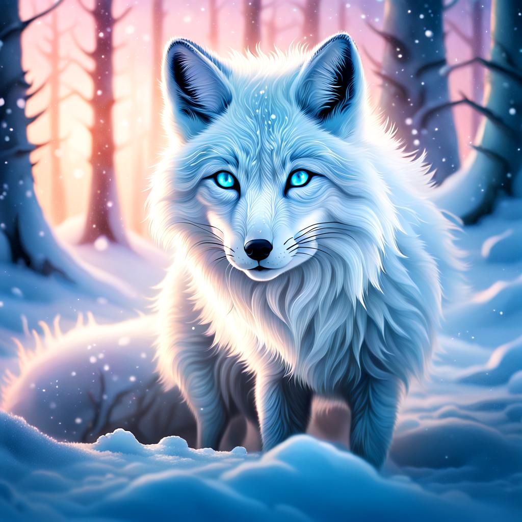 Surreal Snow Fox in Ethereal Blizzard