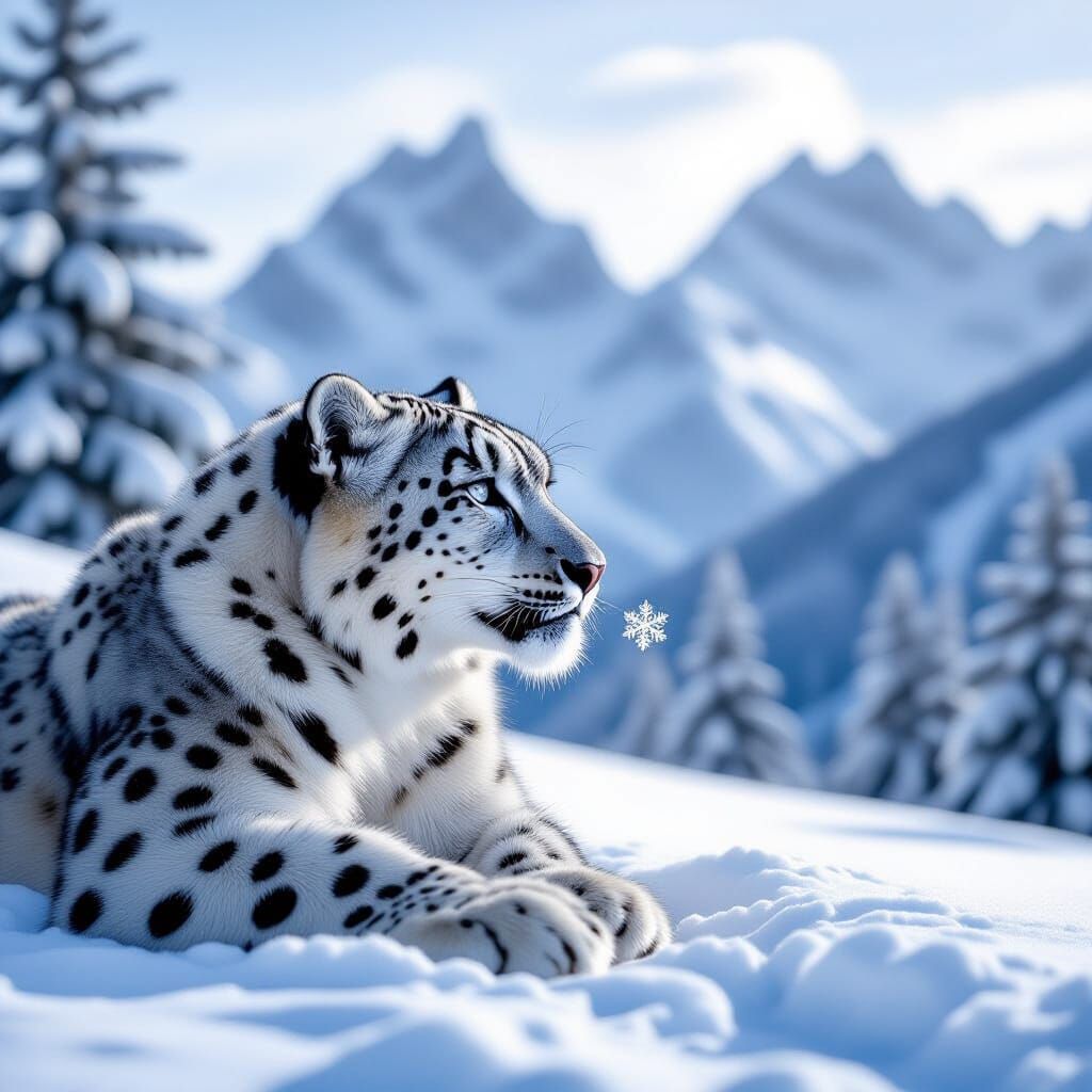 Majestic Snow Leopard in Winter Wonderland