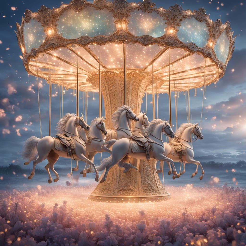 Dreamy Surreal Carousel Over Glowing Ocean