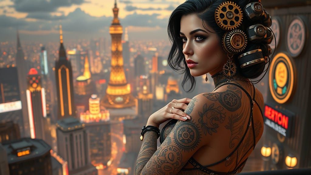 Steampunk Art Nouveau Pin-Up in Metropolis