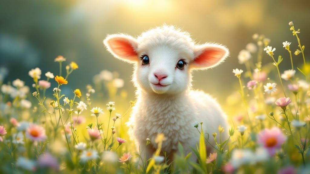 Surreal Portrait of a Gentle Lamb in Radiant Light