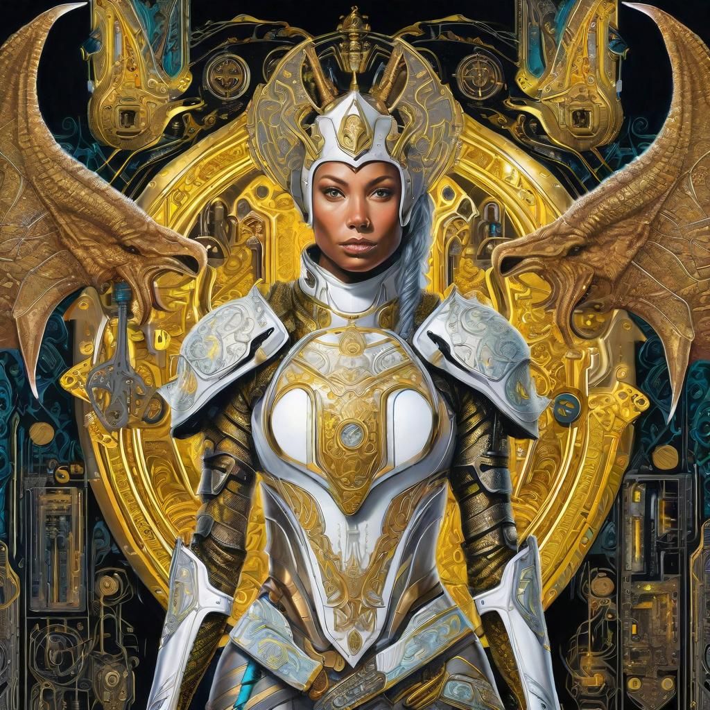 Medieval Sci-Fi Lady Knight in Neon Ceramic Armor