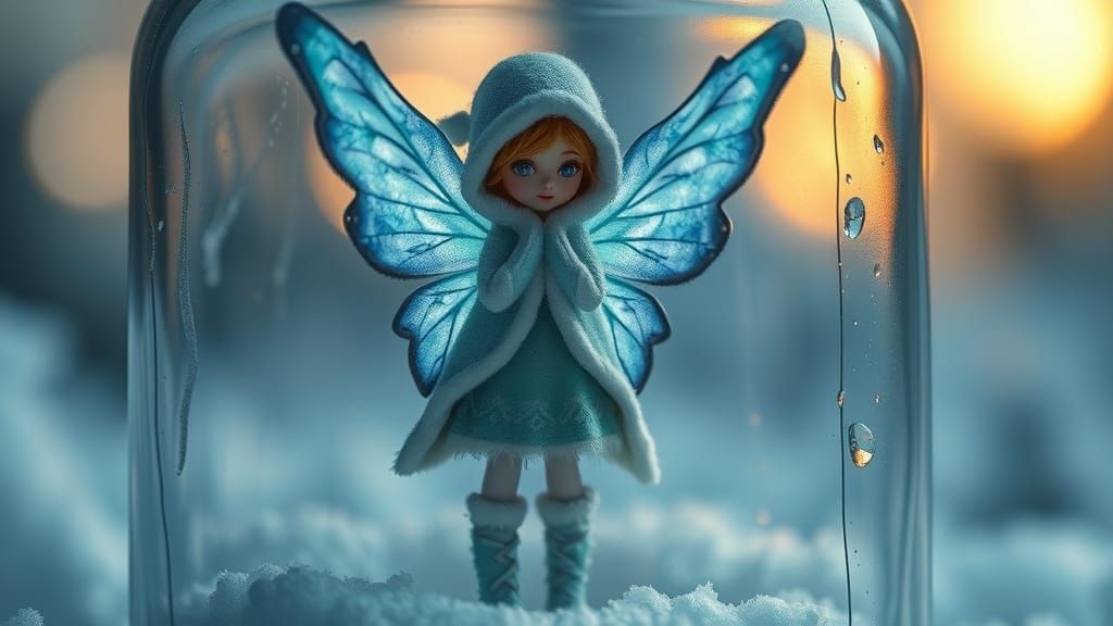 Fairy in a Jar: Hyperrealistic Winter Scene