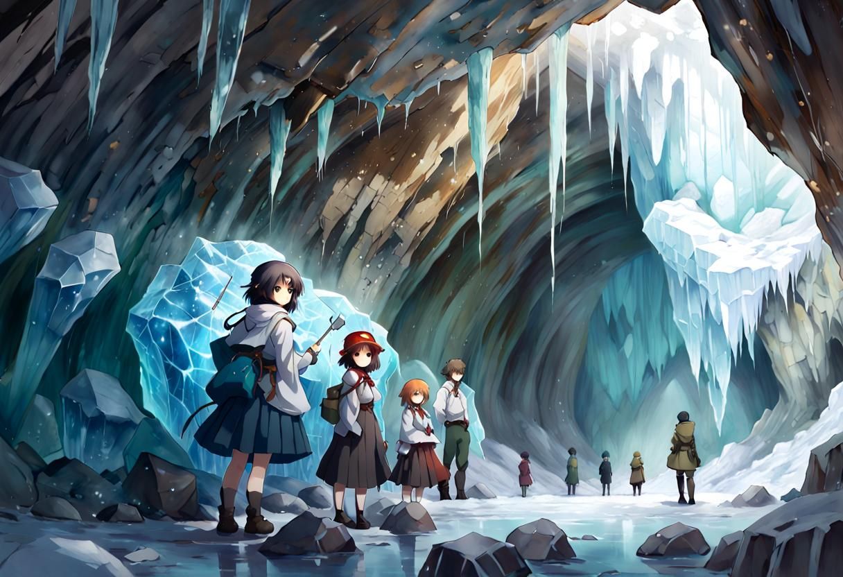 Ice Cave Exploration: Anime Key Visual Concept Art
