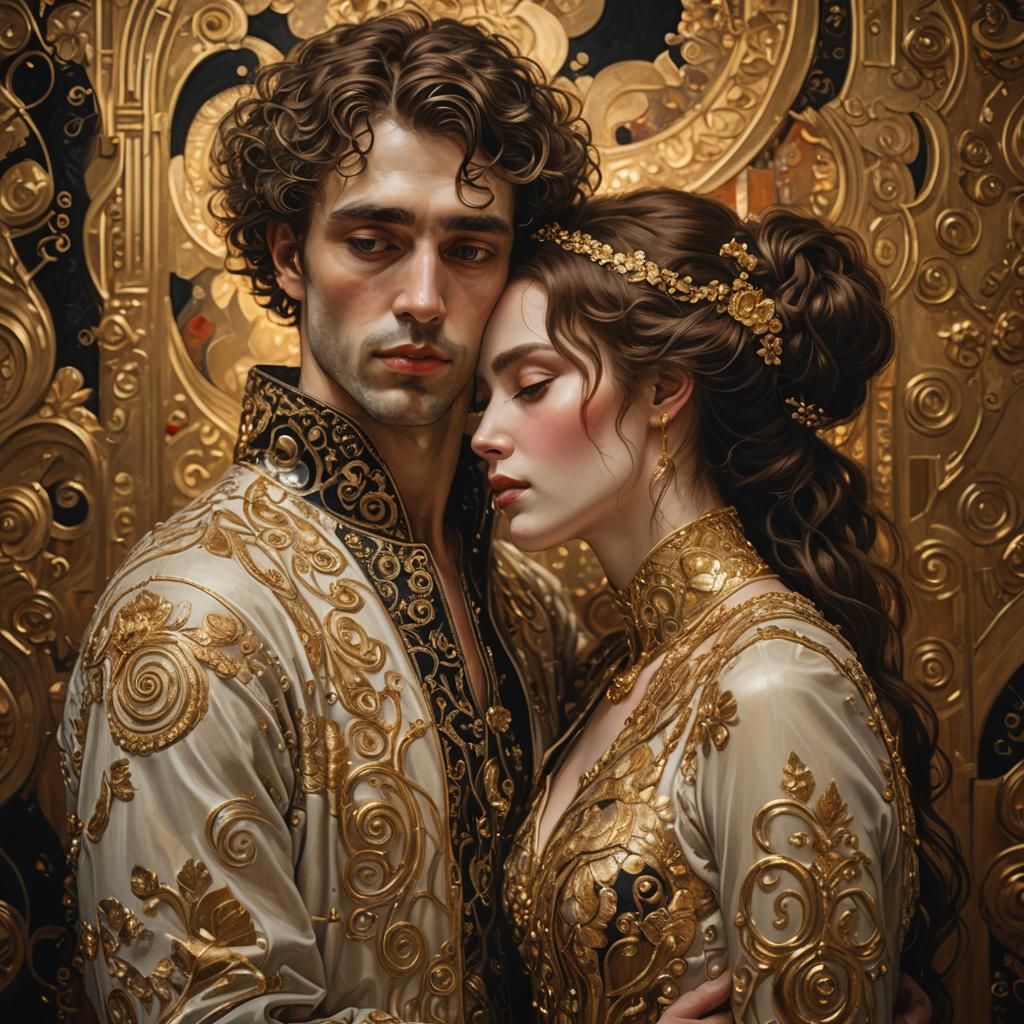 Luxurious Embrace as Klimt Style Painting