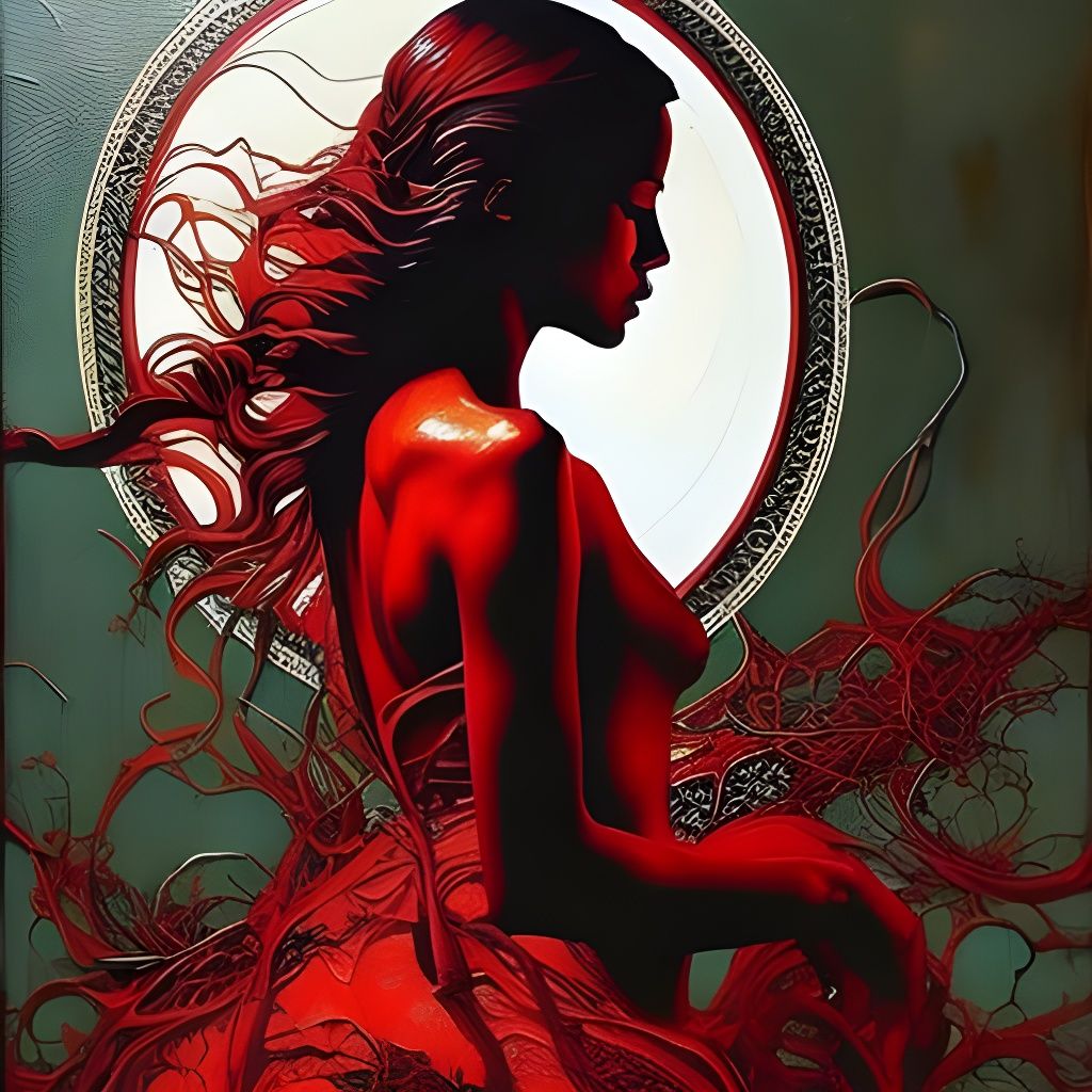 Surreal Red Woman in Abstract Expressionist Style