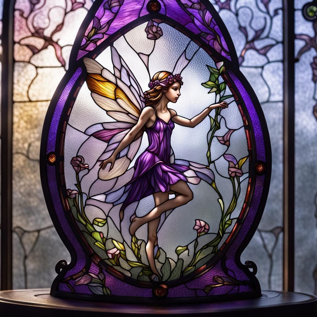 Stained Glass Fairy Playing in Glass