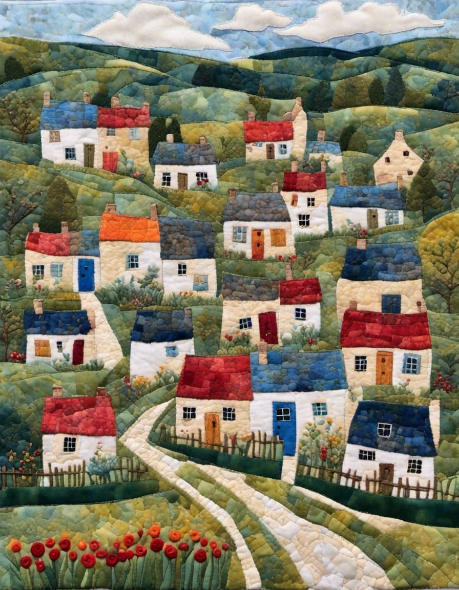 Quilted Cotswold Village Inspired by Matisse