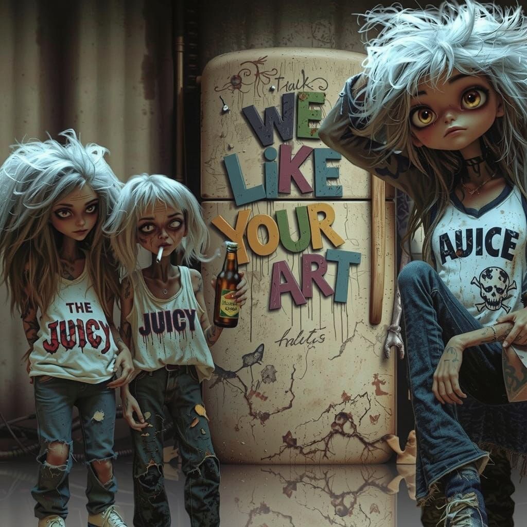 Decaying 1950s Fridge with Grotesque Figures