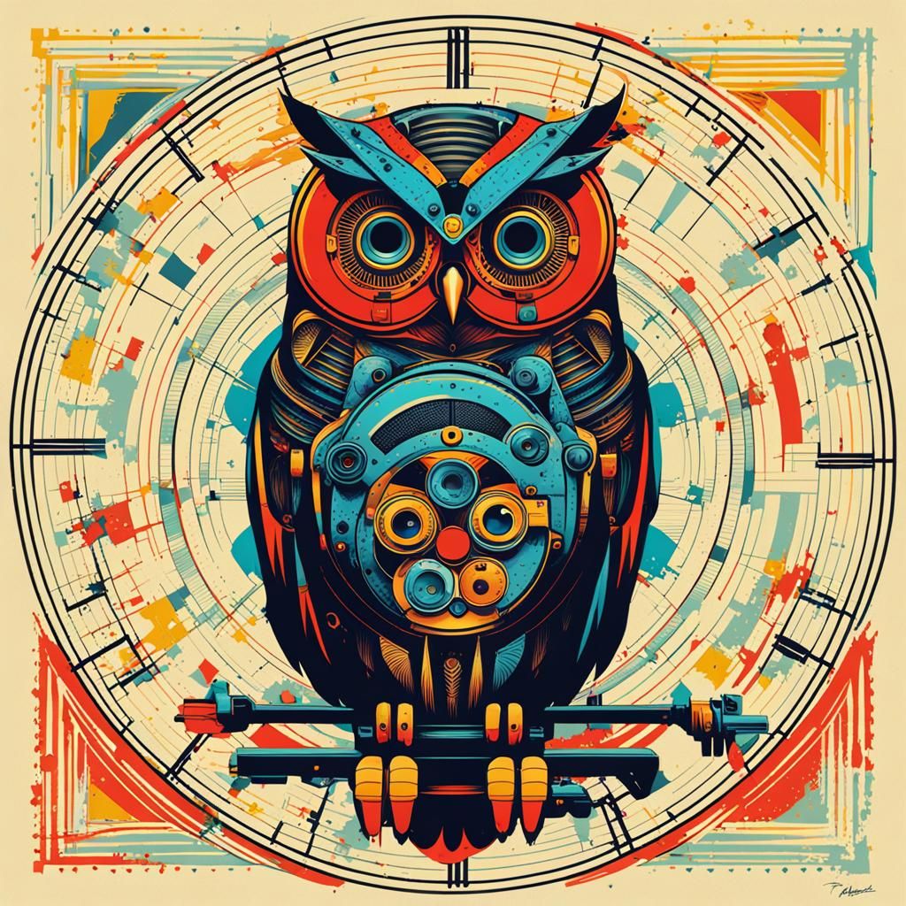 Clockwork Owl in Pop Art Style