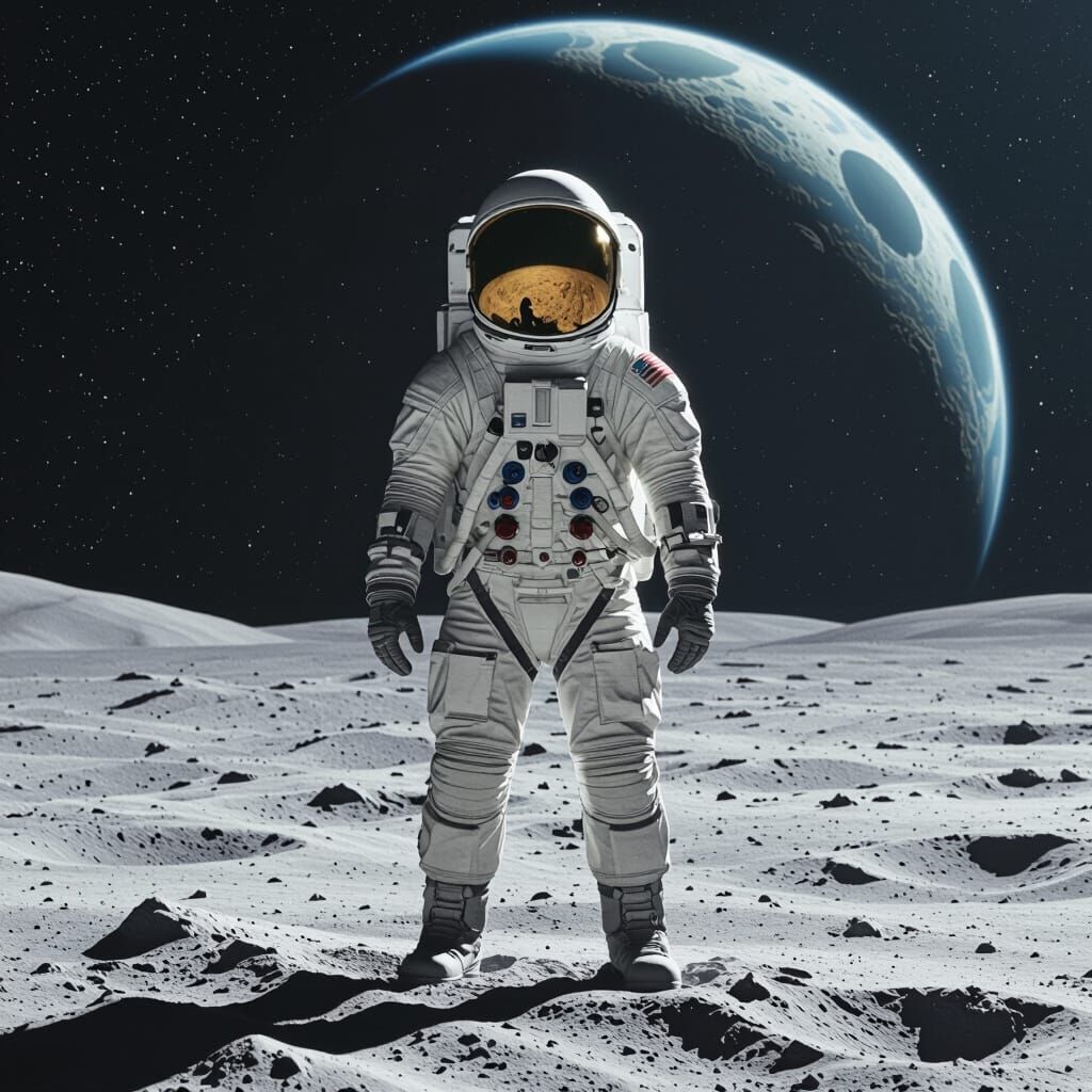 Alien Astronaut on the Moon in Dark Sci-Fi Style