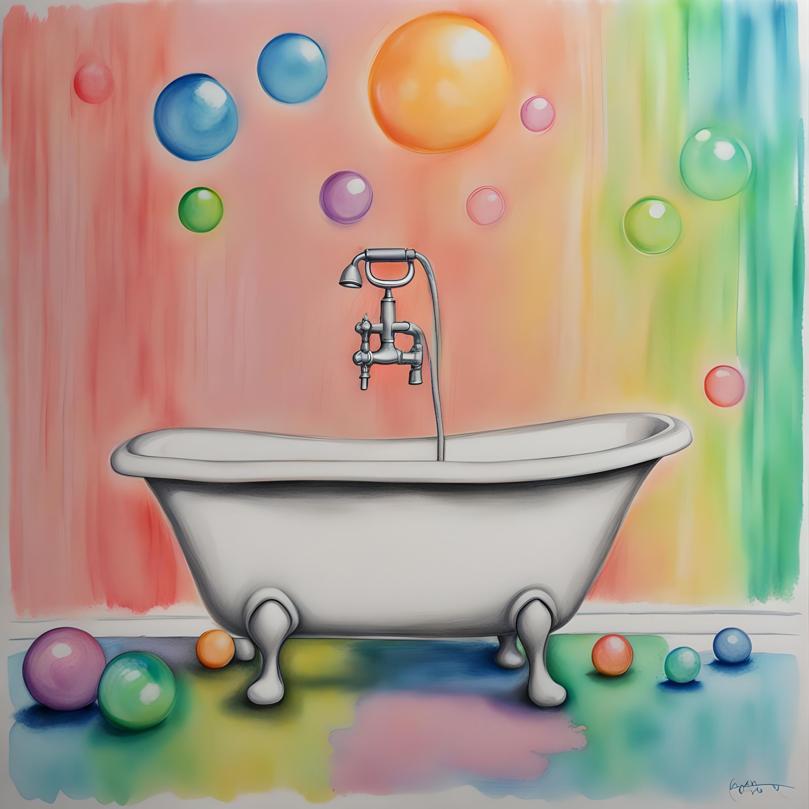 Colorful Crayon Drawing of a Bubble Bath