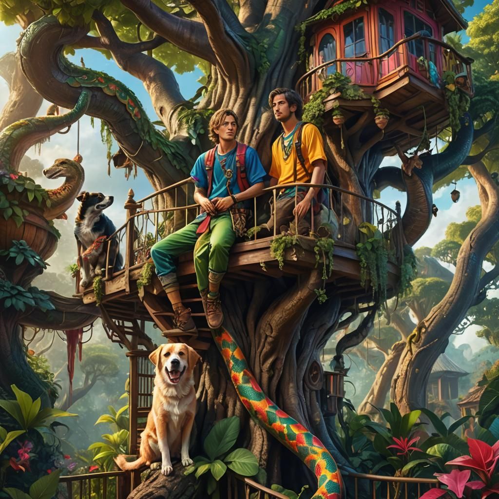 Exotic Treehouse with Friends in Art Nouveau Style