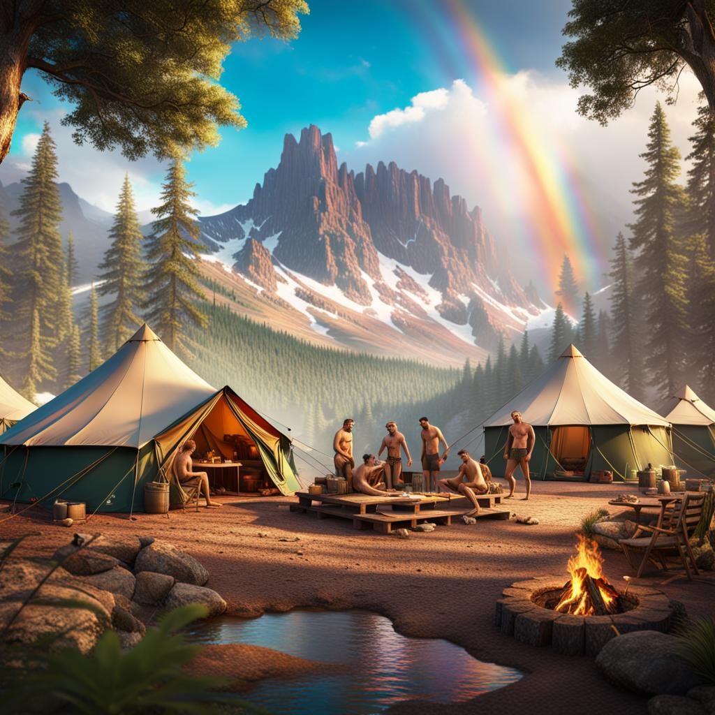 Glamorous Campsite Scene with Rainbow Palette