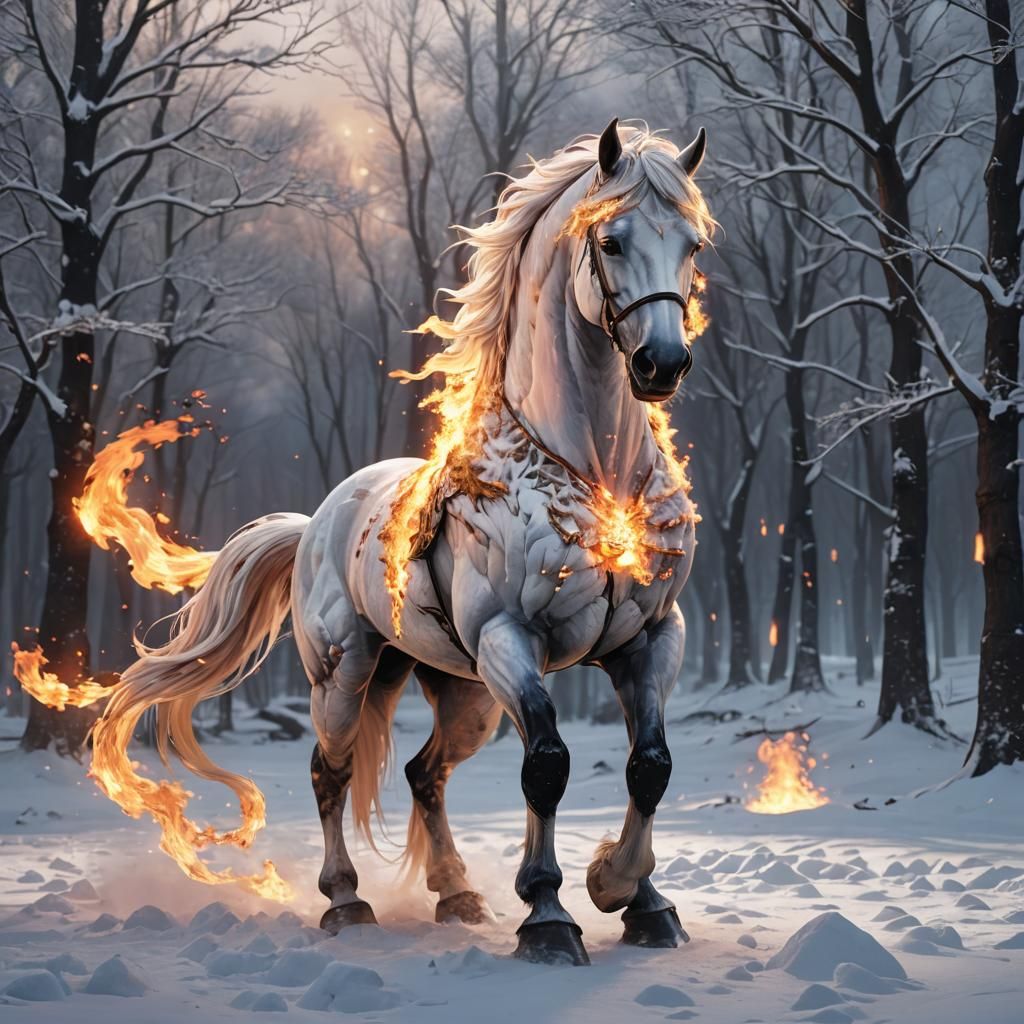 Fiery Snow Horse in 3D Anime Style