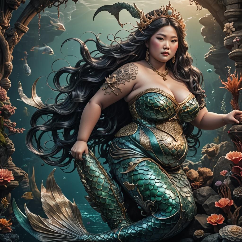 Detailed Asian Mermaid in Hyperrealistic Style
