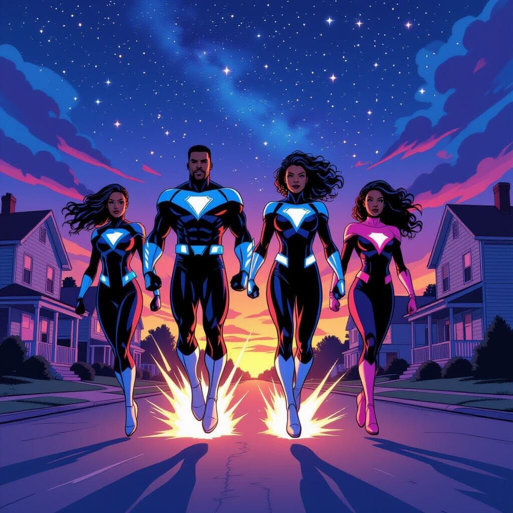 Black American Superheroes Ascend to Space in Comic Style