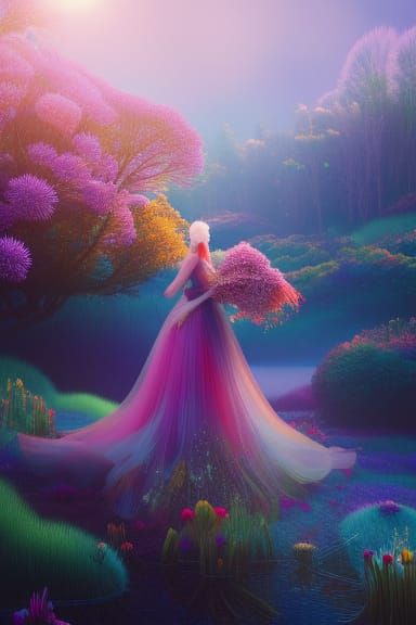 Girl Stargazing with Birds and Rotating Sphere