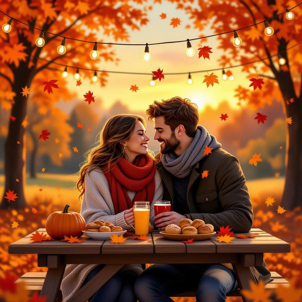 Romantic Autumn Date Night Scene in Golden Light