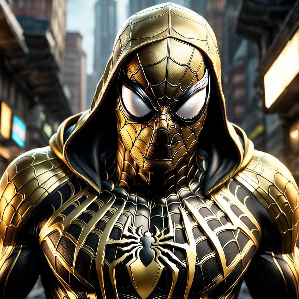 Venom Spiderman in Gold and Black Symbiont Suit