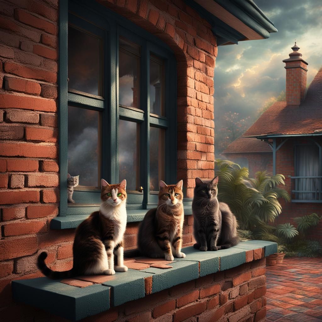 Cats on a Brick House Verandah