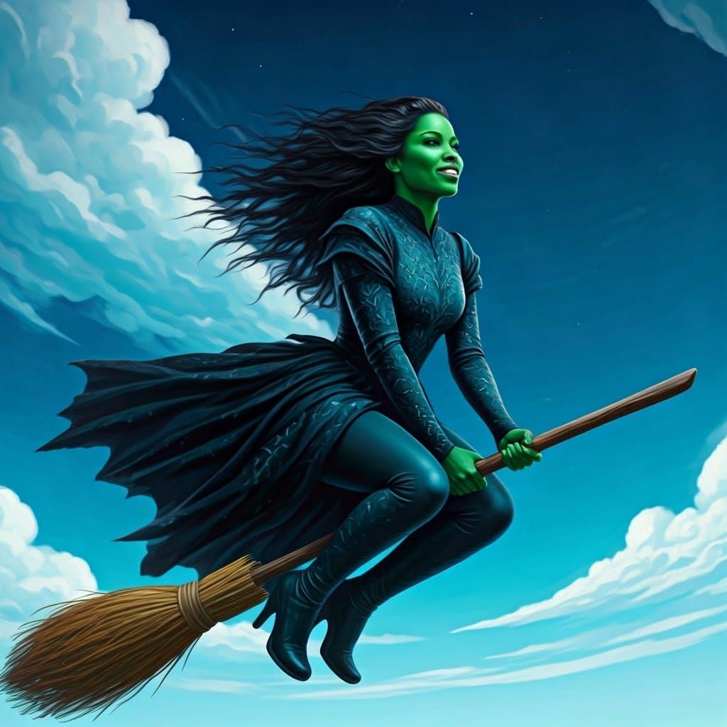 Elphaba Soaring: A Whimsical Pre-Raphaelite Portrait