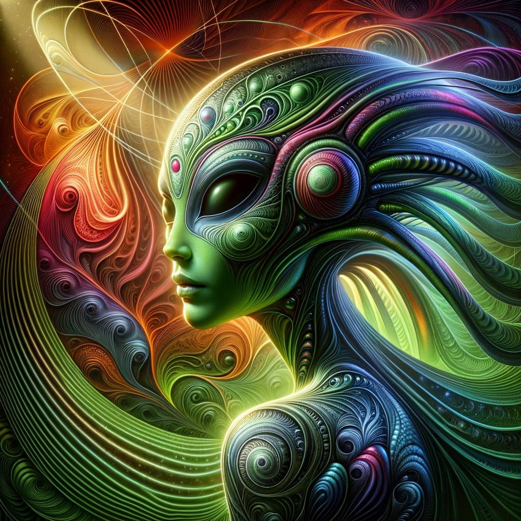 Art Nouveau Alien Woman with Green Skin