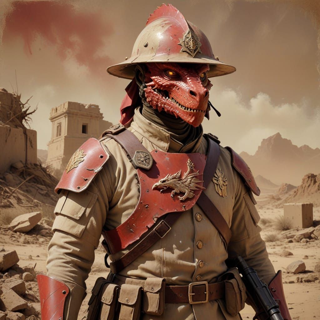 Dragonborn Soldier Portrait in Sepia Tones