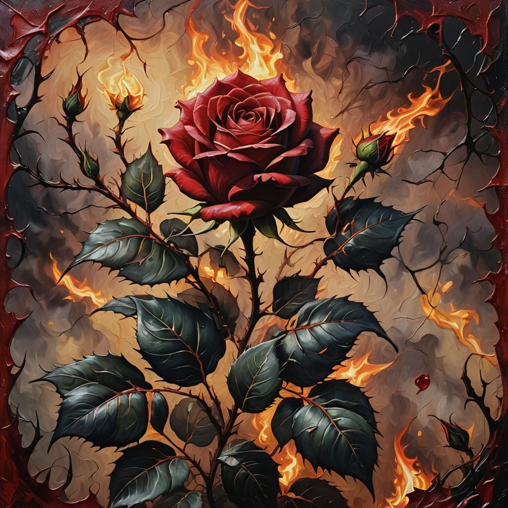Rose Inferno: A Surreal Oil Painting