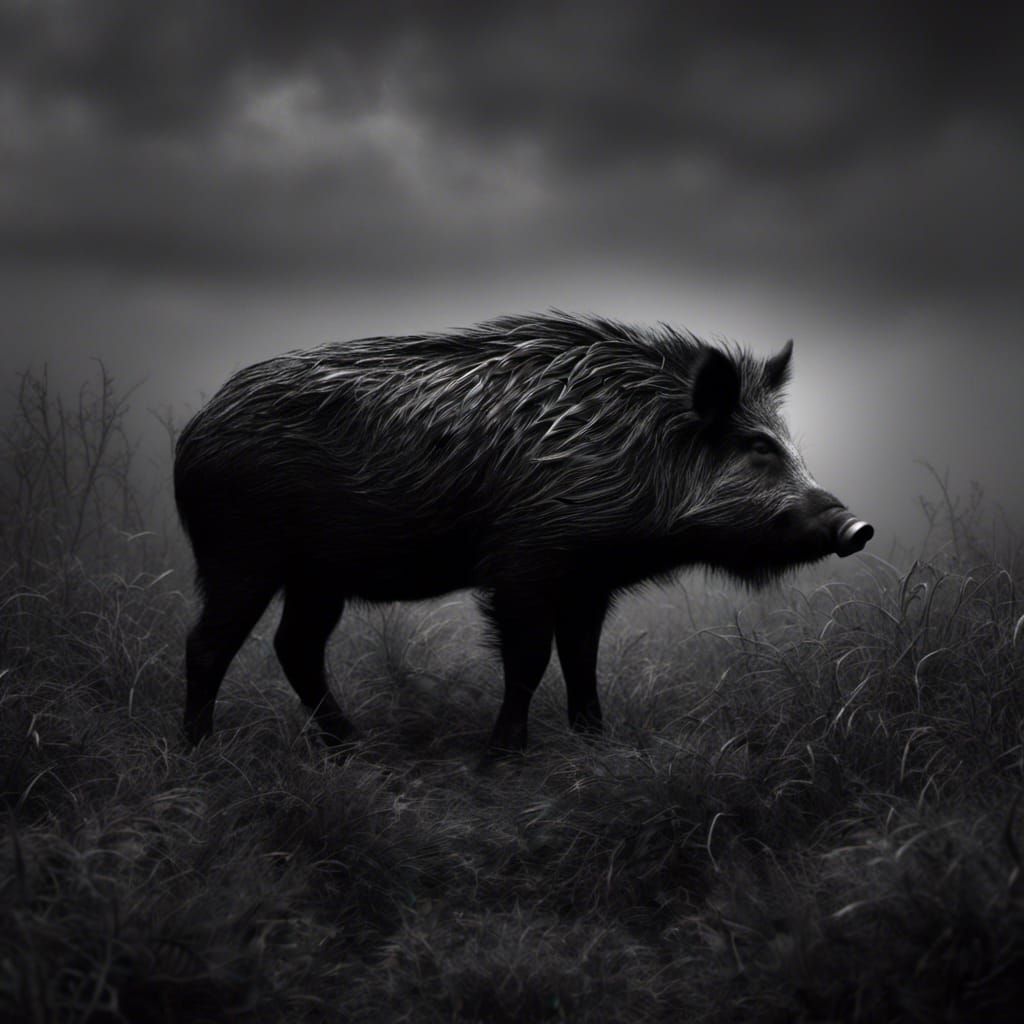 Monochrome Wild Boar in Dark Atmosphere