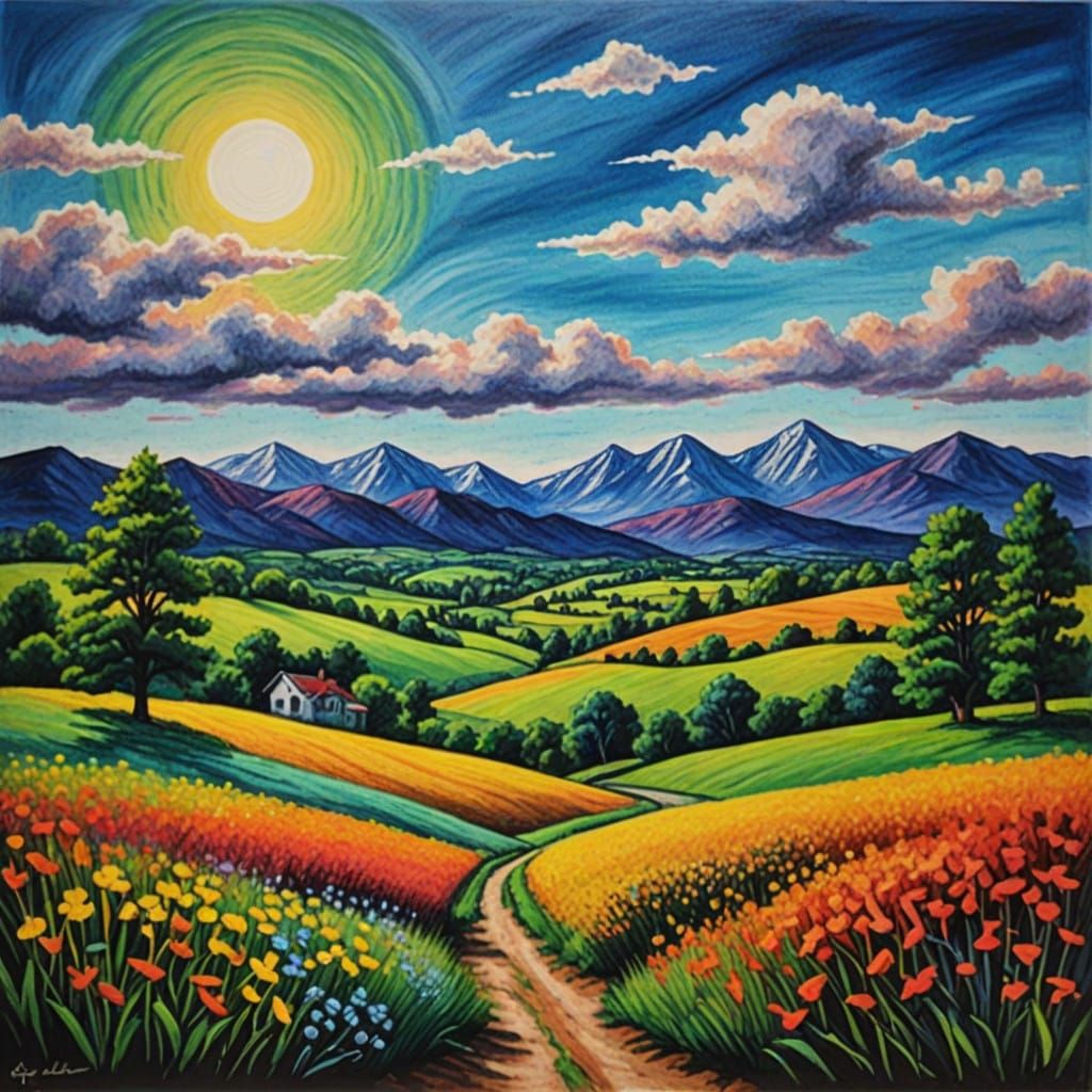 Oil pastel landscape