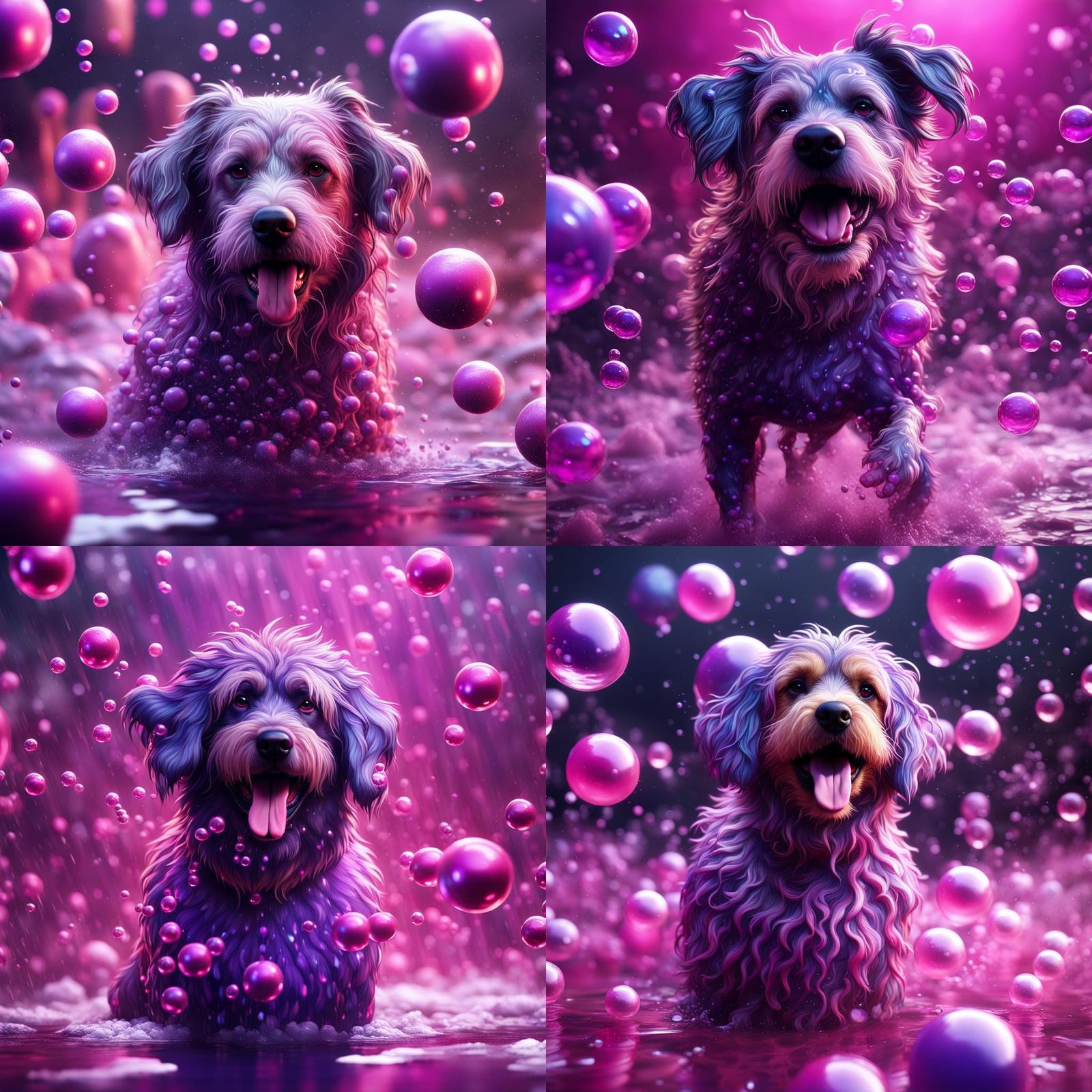 Dog Shaking Amidst Colorful Bubbles