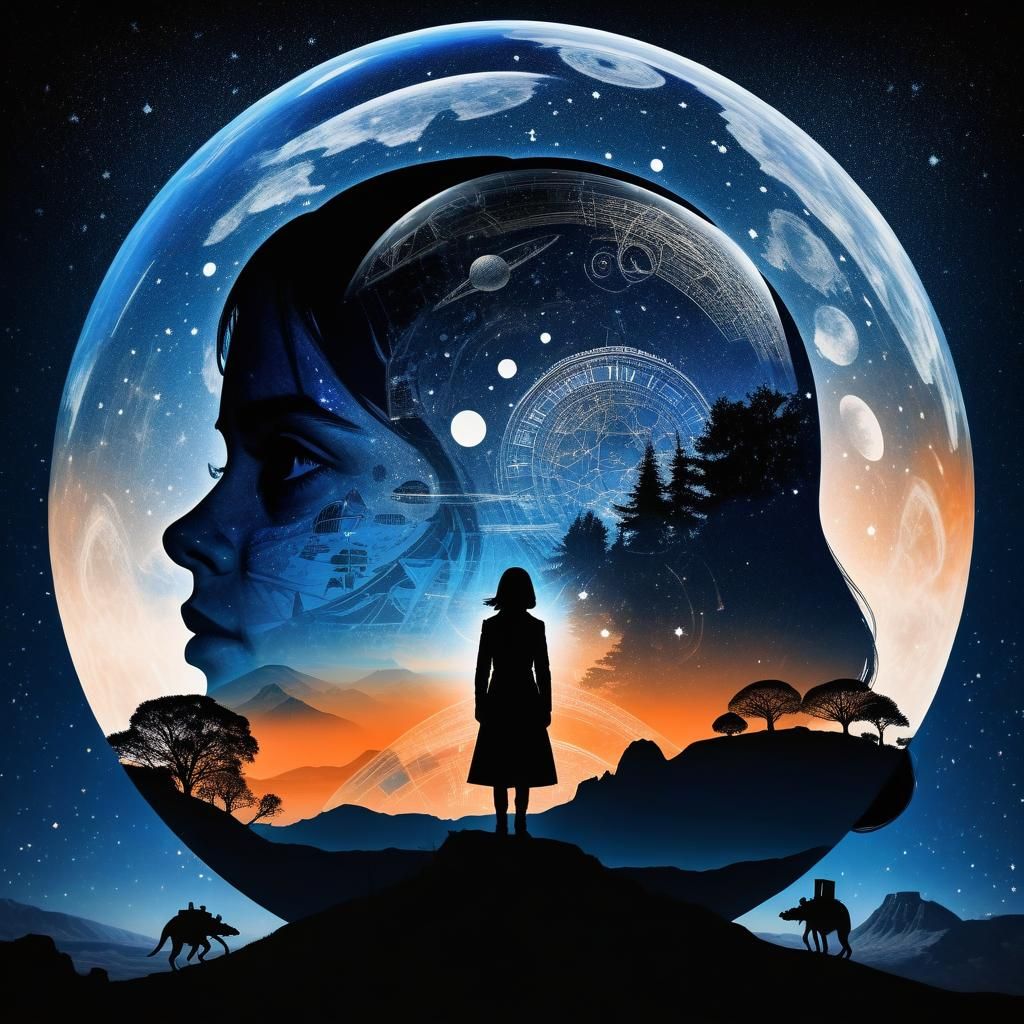 Jenna Coleman Double Exposure Silhouette with Alien Landscap...