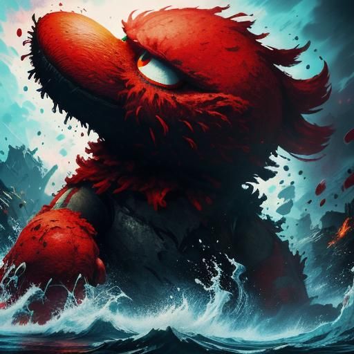 Elmo Destroys World: Hyperrealistic Splash Art