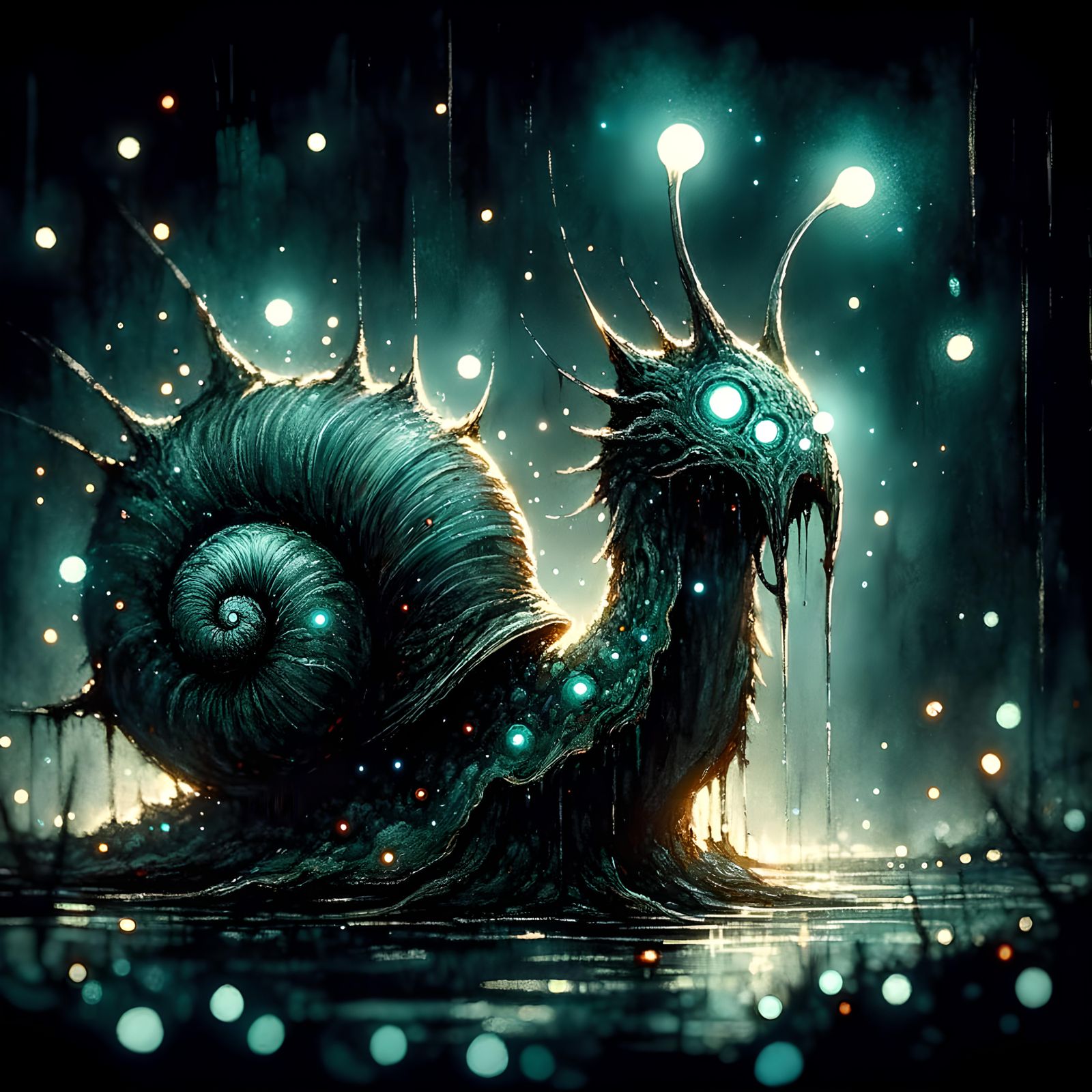 Eldritch Dragon Snail in Rainy Swamp