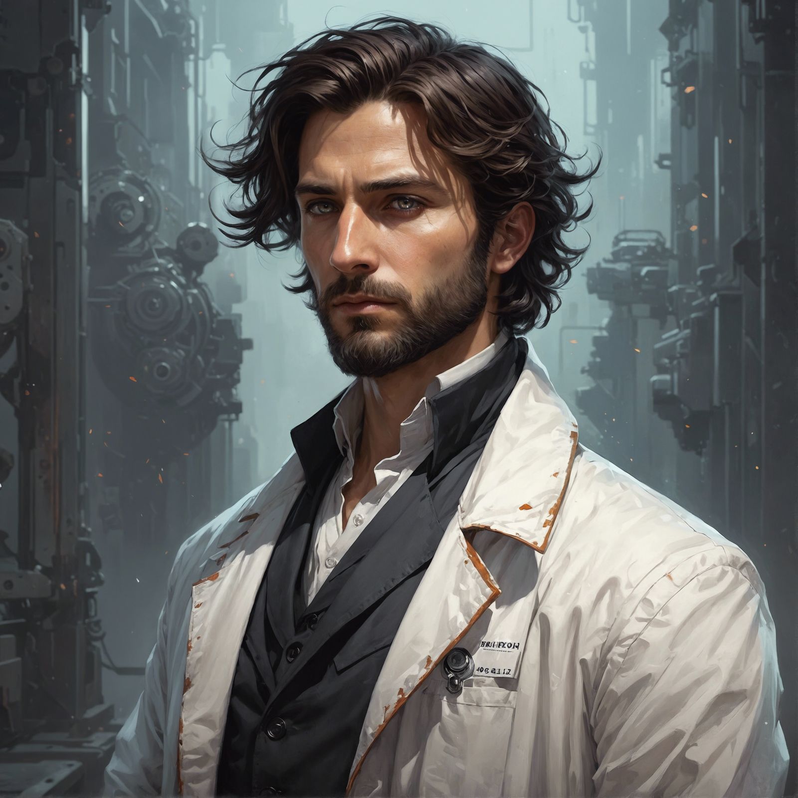 Sad Scientist Portrait in Hyperdetailed Splash Art