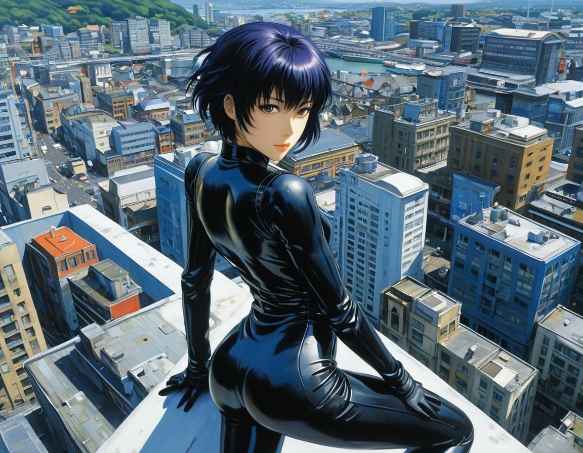 Motoko Kusanagi Hyperrealistic Oil Painting in Newport City